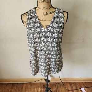 Pixley Stith Fix Cream Black Elephant Print Sleeveless V-Neck Tank Top B…